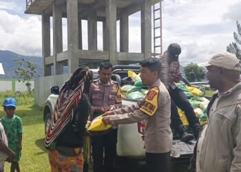 Polsek Kurulu Dan Bulog Salurkan 1 Ton Beras Sphp di Distrik Pisugi, Jayawijaya