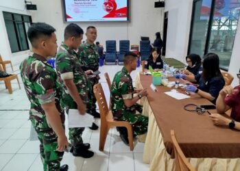 Semangat Kemanusiaan, Personel Kodim 1310/Bitung Turut Partisipasi Donor Darah Di HUT PT. Pertamina Ke-68