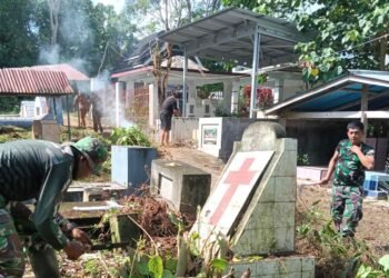 Semarak Hari Juang Infanteri Ke-77, Kodim 1310/Bitung Gelar Karya Bakti Pembersihan Pekuburan Umum