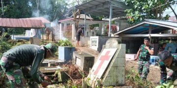 Semarak Hari Juang Infanteri Ke-77, Kodim 1310/Bitung Gelar Karya Bakti Pembersihan Pekuburan Umum