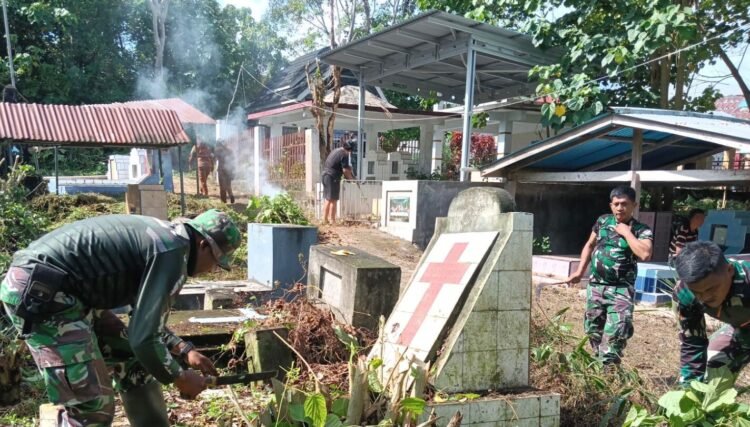 Semarak Hari Juang Infanteri Ke-77, Kodim 1310/Bitung Gelar Karya Bakti Pembersihan Pekuburan Umum