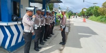 Sat Lantas Polres Sarmi Laksanakan Giat Strong Point, Kamseltibcar Lantas Tetap Kondusif