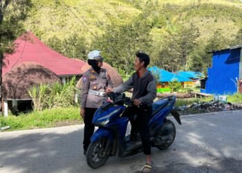 Sat Lantas Polres Lanny Jaya Gelar Strong Point Pagi, Arus Lalu Lintas Lancar