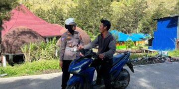 Sat Lantas Polres Lanny Jaya Gelar Strong Point Pagi, Arus Lalu Lintas Lancar