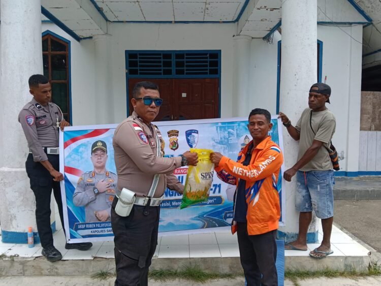 Sambut Hari Lalu Lintas Bhayangkara ke-71, Sat Lantas Polres Sarmi Berbagi Kepedulian di Gereja Efata