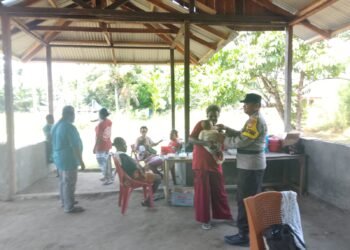 Bhabinkamtibmas Kampung Arbais Monitoring Kegiatan Posyandu di Distrik Pantai Barat