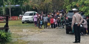 Semarak HUT GBI ke-56, Sat Lantas Polres Sarmi Kawal Jalan Santai Jemaat di Mararena