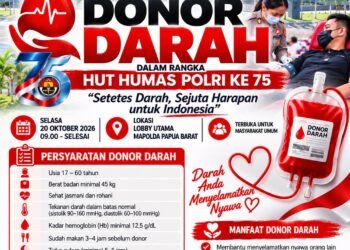 Jelang HUT Humas Polri Ke-75, Bidhumas Polda Papua Barat Gelar Bakti Kesehatan Donor Darah dan Pemeriksaan Mata Gratis